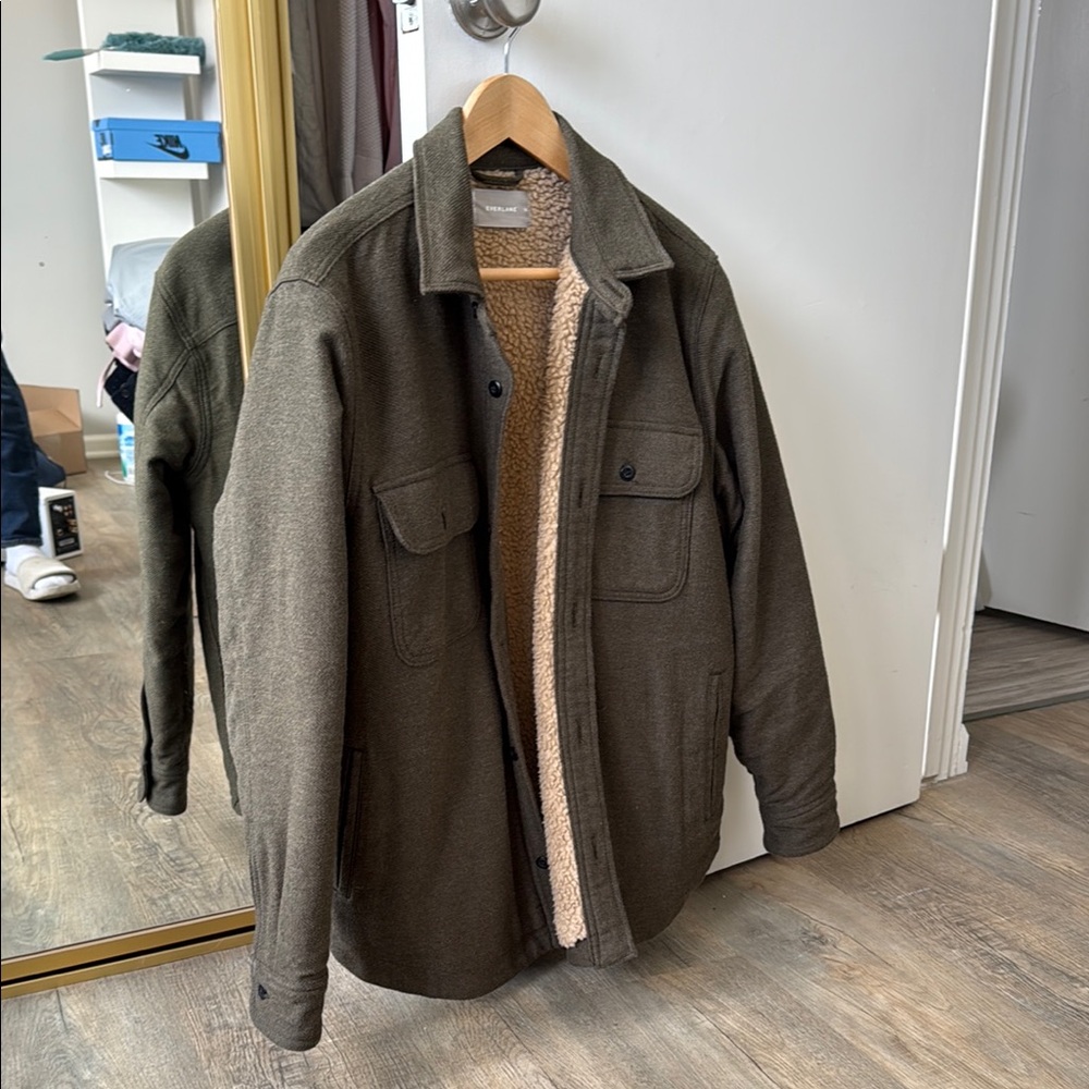 Men's Olive Green Jacket with Sherpa Lining